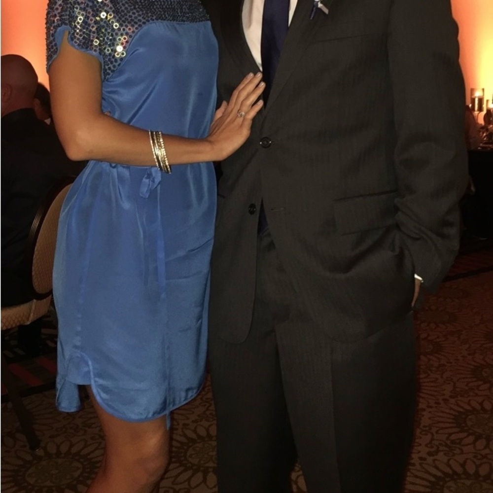 French Connection Blue Dress with Gold Sequin Detail